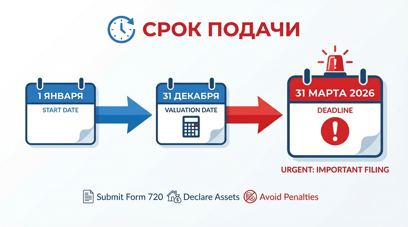 Сроки подачи Modelo 720: 31 декабря — дата оценки активов, с 1 января по 31 марта — период подачи декларации