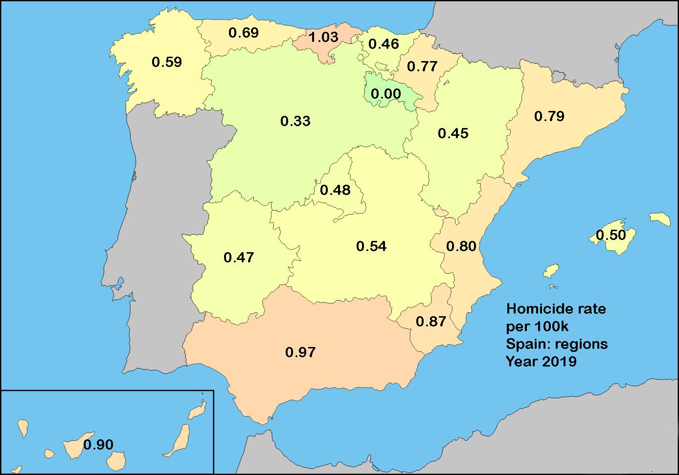 Homicide rate Spain regions