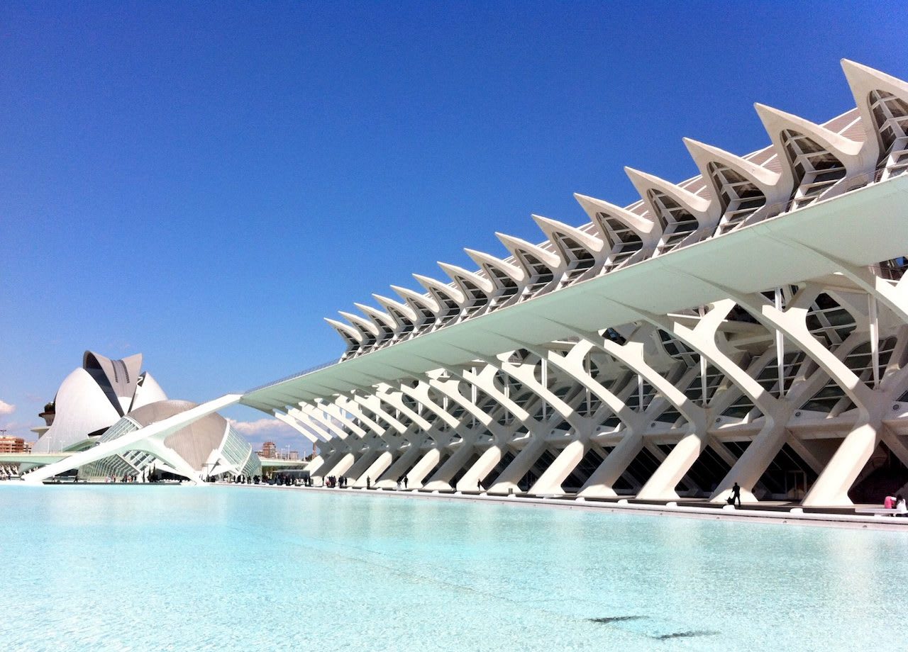 The City of Arts and Sciences in Valencia: a white structure over water