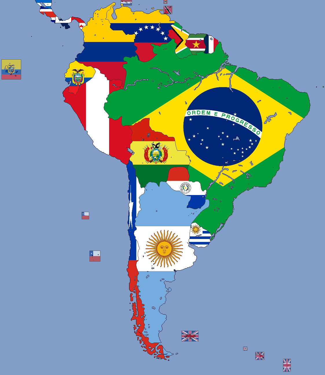 Map of South America with each country filled with its flag