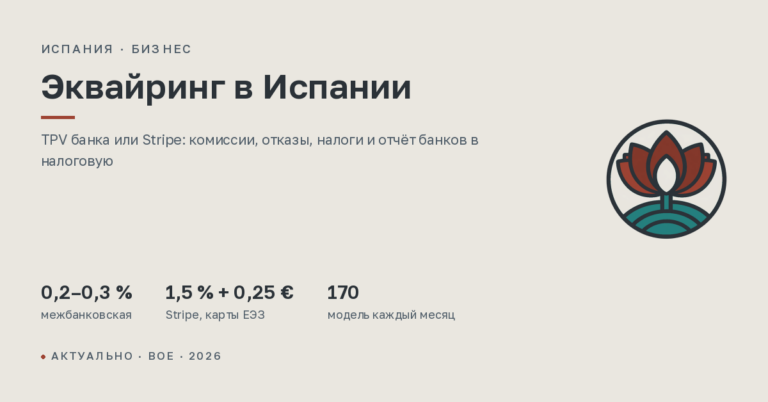 Эквайринг в Испании 2026: TPV банка, Stripe и Bizum для autónomo и SL