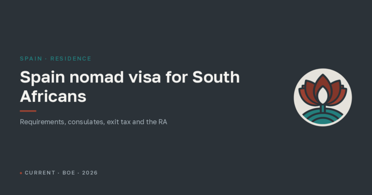 Spain digital nomad visa for South Africans in 2026: requirements, Pretoria or Cape Town, exit tax and the RA